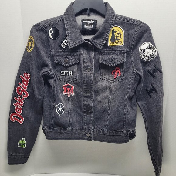 We Love Fine by Goldie Star Wars Patchwork Denim Jacket Black Sith Darkside Med. - Picture 1 of 10